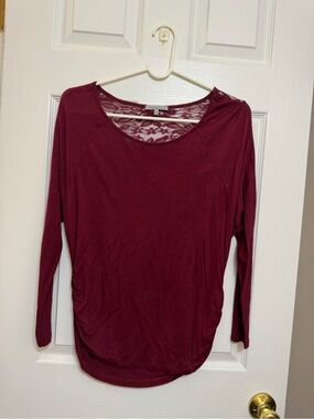 Charlotte Russe Burgundy Lace-Back Long Sleeve Top